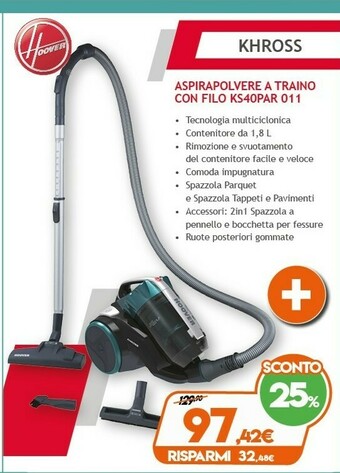 Expert Hoover KHROSS KS40PAR 011 1,8 L A Cilindro Secco 550 W Senza Sacchetto offerta