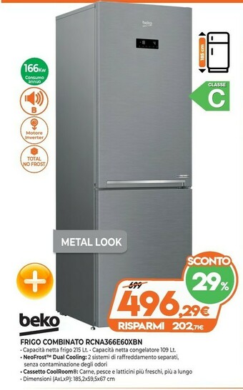 Expert Beko RCNA366E60XBN Frigorifero Con Congelatore Libera Installazione 324 L C Metallico offerta