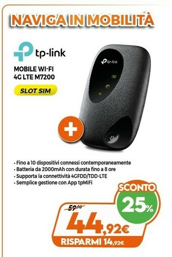TP-LINK M7200 Apparecchiature Di Rete Wireless Cellulare