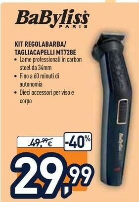 Unieuro Babyliss MT728E Tagliacapelli Nero offerta