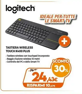 Expert Logitech K400 Plus Tastiera RF Wireless Black offerta