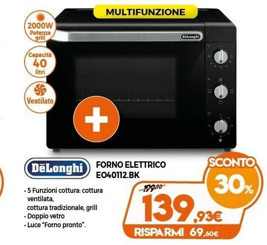 DeLonghi EO40112.BK Forno Forno Elettrico 40 L 2000 W Nero offerta di Expert