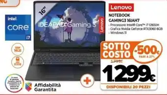 Expert Lenovo Notebook Gaming3 16IAH7 offerta
