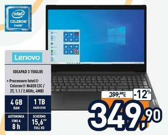 Unieuro Lenovo Ideapad 3 15IGL05 offerta