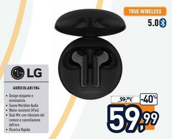 Unieuro LG TONE Free FN4 Black Cuffie Bluetooth True Wireless offerta