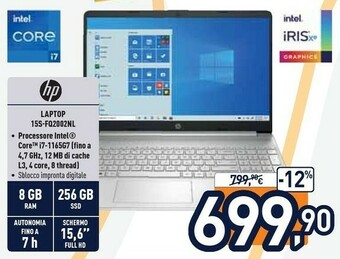 Unieuro HP 15s-fq2002nl DDR4-SDRAM Computer Portatile 39,6 Cm (15.6") 1920 X 1080 Pixel Intel® Core™ I7 Di Undicesima Generazione 8 G offerta