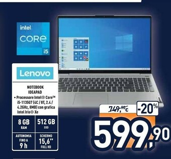 Unieuro Lenovo Notebook Ideapad 8 Gb 512 Gb 15.6" Intel Core I5 offerta