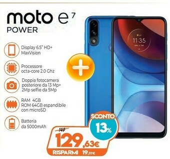 Expert Motorola Moto E7 Power 16,5 Cm (6.5") Dual SIM Ibrida Android 10.0 4G USB Tipo-C 4 GB 64 GB 5000 MAh Blu offerta