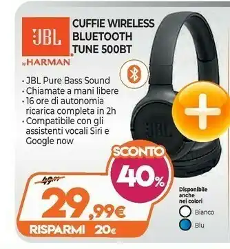 Expert Jbl Live 500BT Cuffia Padiglione Auricolare Nero offerta