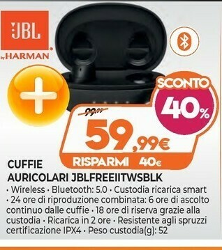 Jbl Cuffie Auricolari FREEIITWSBLK offerta di Expert