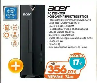 Expert Acer Aspire XC-830 J4025 Desktop Intel Celeron J 4 GB DDR4-SDRAM 256 GB Windows 10 Home PC Nero offerta