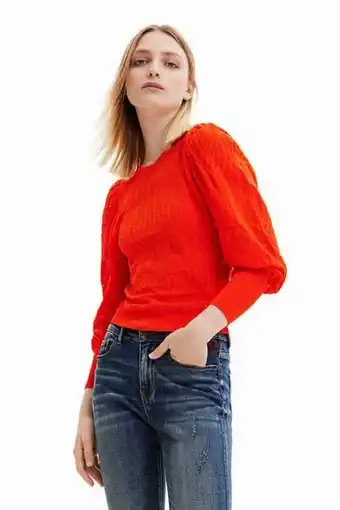Maglia traforata maniche a sbuffo