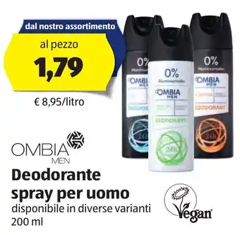 ALDI Ombia Men Deodorante spray per uomo 200 ml offerta