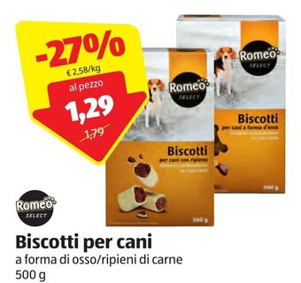 ALDI Romeo Biscotti per cani a forma di osso/ripieni di carne 500 g offerta