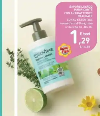 Conad Conad Essentiae Sapone Liquido Purificante Con Antibatterico Naturale con estratti di lime, timo e tea tree oil, 300 ml offerta