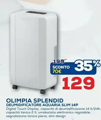 Euronics Splendid Olimpia Deumidificatore Aquaria Slim 14p offerta