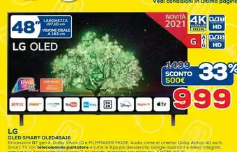 Euronics LG OLED OLED48A16LA 48" Smart TV 4K Ultra HD NOVITÀ 2021 Wi-Fi Processore Α7 Gen4 AI Picture offerta