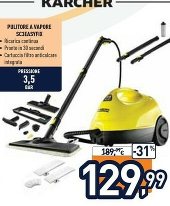 Unieuro Kärcher SC 3 EasyFix Pulitore A Vapore Cilindrico 1 L Nero, Giallo 1900 W offerta