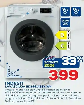 Euronics Indesit BDE 961483X WK IT N Lavasciuga Libera Installazione Caricamento Frontale Bianco D offerta