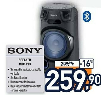 Unieuro Sony MHC-V13 - Altoparlante Bluetooth All In One Con JET BASS BOOSTER, Effetti Luminosi, Lettore CD, USB, Nero offerta
