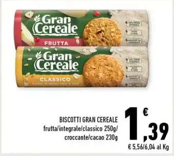 Conad Gran Cereale Biscotti frutta/integrale/classico 250 g/ croccante/ cacao 230 g offerta