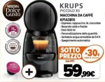 Expert Krups Piccolo XS Macchina da Caffè KP1A3B10 offerta