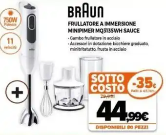 Expert BraUn Frullatore a Immersione Minipimer MQ3135WH Sauce offerta