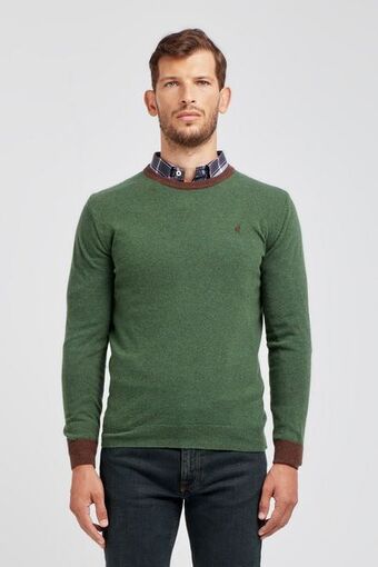 Maglia girocollo uomo in misto lana verde