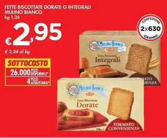 Bennet Mulino Bianco Fette Biscottate Dorate o Integrali 1.26 kg offerta