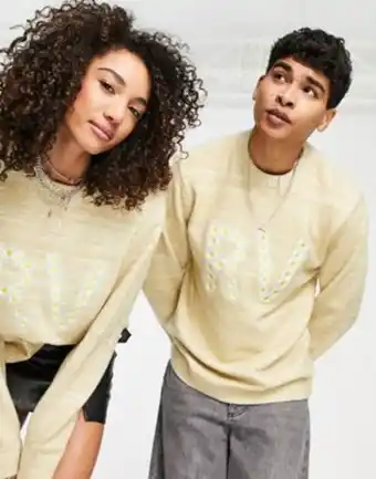 Reclaimed vintage inspired - maglione unisex beige con margherite ricamate
