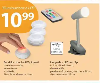 Set di luci touch a Led, 4 pezzi con telecomando, autoadesive, a batteria, ø ca. 7cm,, altezza ca. 3cm Lampada a Led con clip