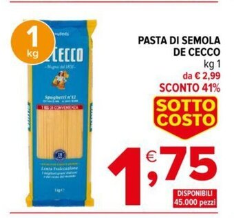 Iperal De Cecco Pasta Di Semola 1 kg offerta