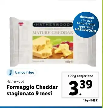 Lidl Hather Formaggio Cheddar stagionato 9 mesi 400 g confezione offerta