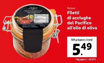 Lidl Deluxe Filetti di acciughe del Pacifico all'olio di oliva 126 g offerta