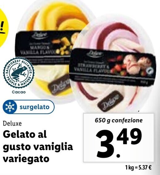 Deluxe Gelato Al Gusto Vaniglia Variegato 650 g confezione offerta di Lidl