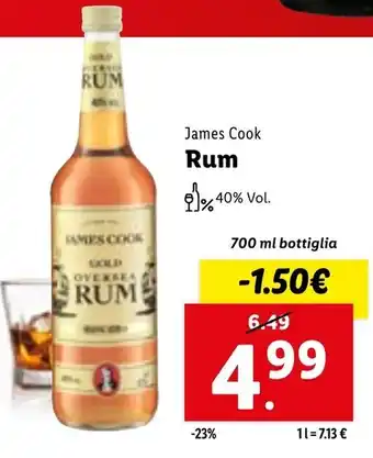 Lidl James Cook Rum 700 ml bottiglia offerta