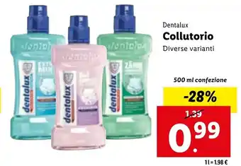 Lidl Dentalux Collutorio Diverse Varianti 500 ml confezione offerta