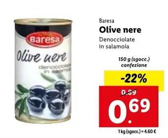 Lidl Baresa Olive Nere Denocciolate In Salamoia 150 g (sgocc.) confezione offerta