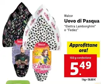 Lidl Walcor Uovo di Pasqua "Elettra Lamborghini" o "Fedez" 150 g confezione offerta