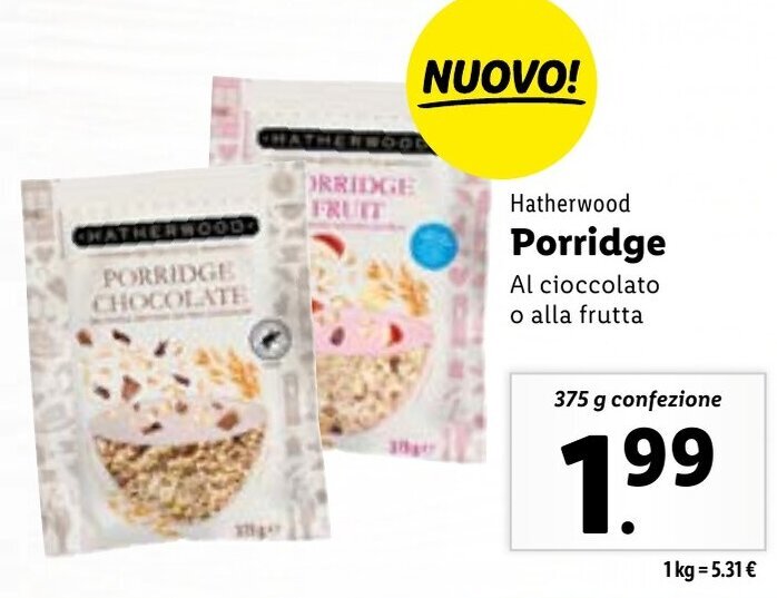 Hatherwood Porridge Al Cioccolato o Alla Frutta offerta di Lidl