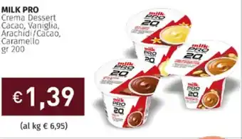 Prezzemolo e Vitale Milk Pro Crema Dessert Cacao, Vaniglia,Arachidi/Cacao,Caramello 200 gr offerta