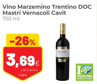 Coop Vino Marzemino Trentino DOC Mastri Vernacoli Cavit 750 ml offerta