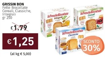 Prezzemolo e Vitale Grissin Bon Fette Biscottate Cereali, Classiche, Integrali gr 250 offerta