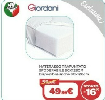 Bimbo Store Giordani Materasso Trapuntato Sfoderabile offerta