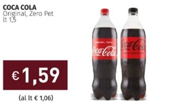 Prezzemolo e Vitale Coca Cola Original, Zero Pet lt 1,5 offerta