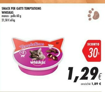 Coop Whiskas Snack Per Gatti Temptations offerta