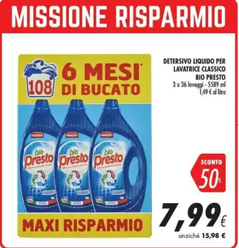 Coop Presto Bio Detersivo Liquido Per Lavatrice Classico offerta
