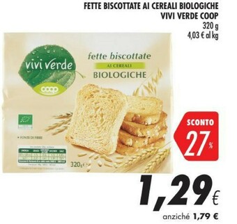 Coop - Fette Biscottate Ai Cereali Biologiche Vivi Verde 320 G(ml)