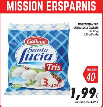 Coop Galbani Santa Lucia Tris Mozzarella 375 G(ml) offerta