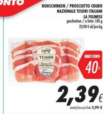 Coop La felinese Prosciutto Crudo Nazionale 100 G(ml) offerta